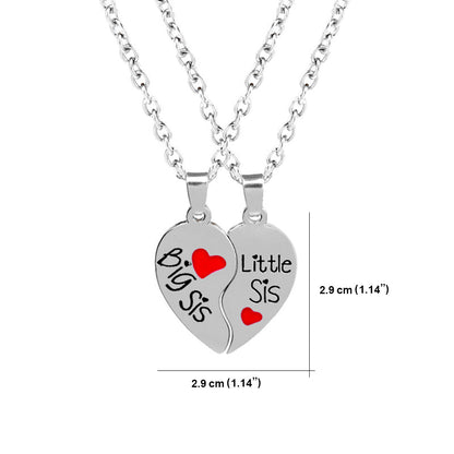 Split Heart Pendant Necklaces - Set of 2 Big Sis Little Sis Necklaces