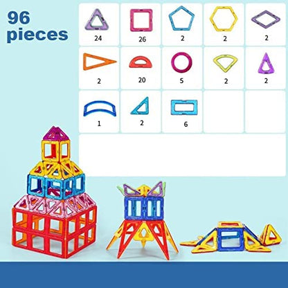 Upgraded Magnetic Blocks Tough Building Tiles - 96 Piece