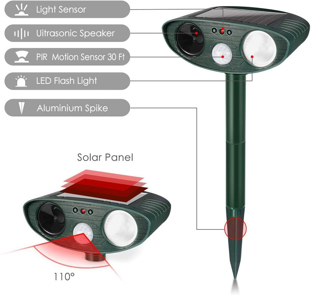 Beetle Outdoor Ultrasonic Repeller PACK OF 4 - Solar Powered Ultrasonic Animal & Pest Repellant - Get Rid of Beetles in 48 Hours or It's FREE