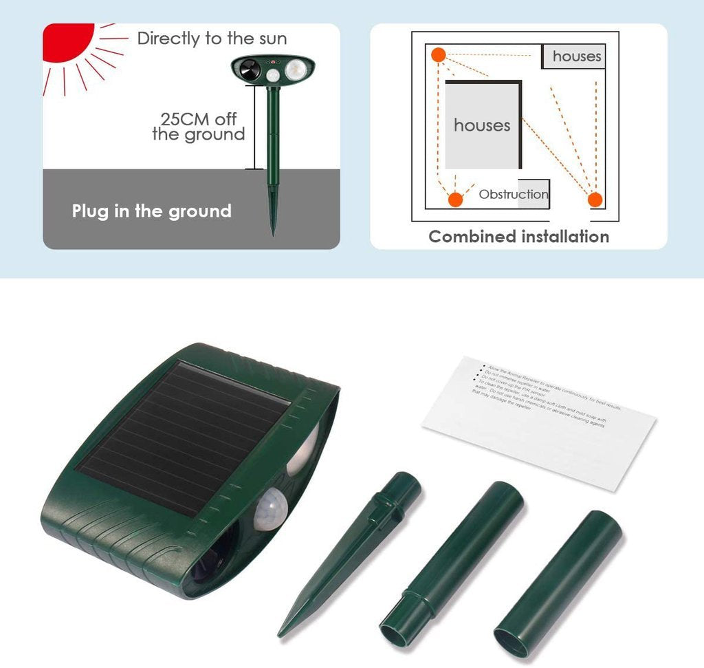 Woodpecker Outdoor Ultrasonic Repeller - PACK OF 2 - Solar Powered Ultrasonic Animal & Pest Repellant - Get Rid of Woodpeckers in 48 Hours or It's FREE