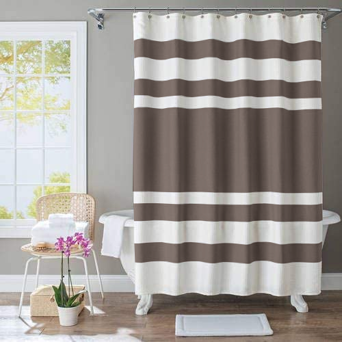 Shower Curtain with Metal Hooks, 72" x 72" - Gray Lines