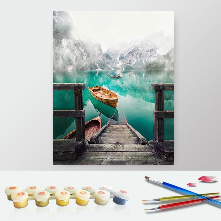 DIY Paint by Numbers Canvas Painting Kit - Fishing Boat in Lake