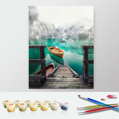 DIY Paint by Numbers Canvas Painting Kit - Fishing Boat in Lake