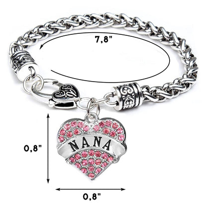 “Nana” Charm Crystal Bracelet - Adorable Nana Pink Heart Bracelet - Best Family Jewelry Gift