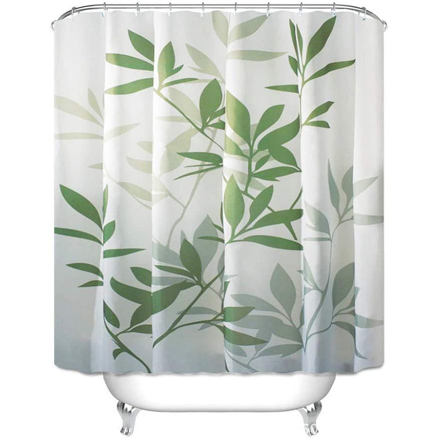 Shower Curtain with Metal Hooks, 72" x 72" - Green Leaves