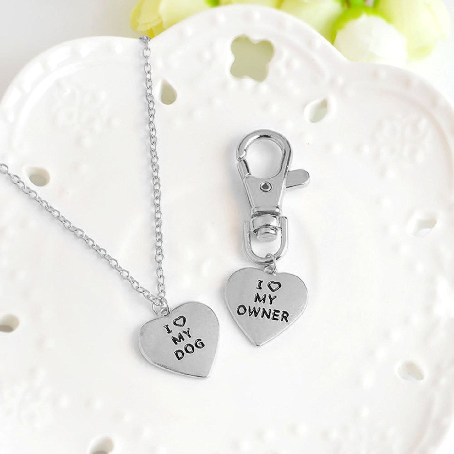 Love My Dog/Owner Necklace & Keychain Set - Necklace for Animal Lovers