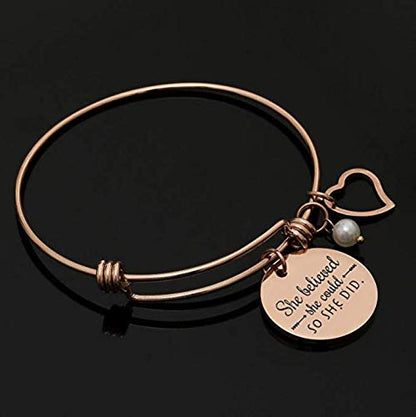 Bangle Bracelet Engraved - She Believed she Could so she did Inspirational - Jewelry