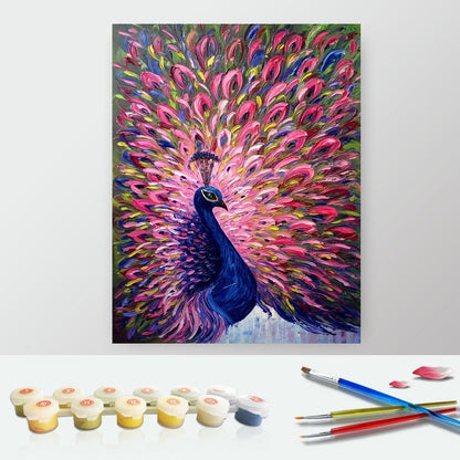 DIY Paint by Numbers Canvas Painting Kit - Pink Peacock