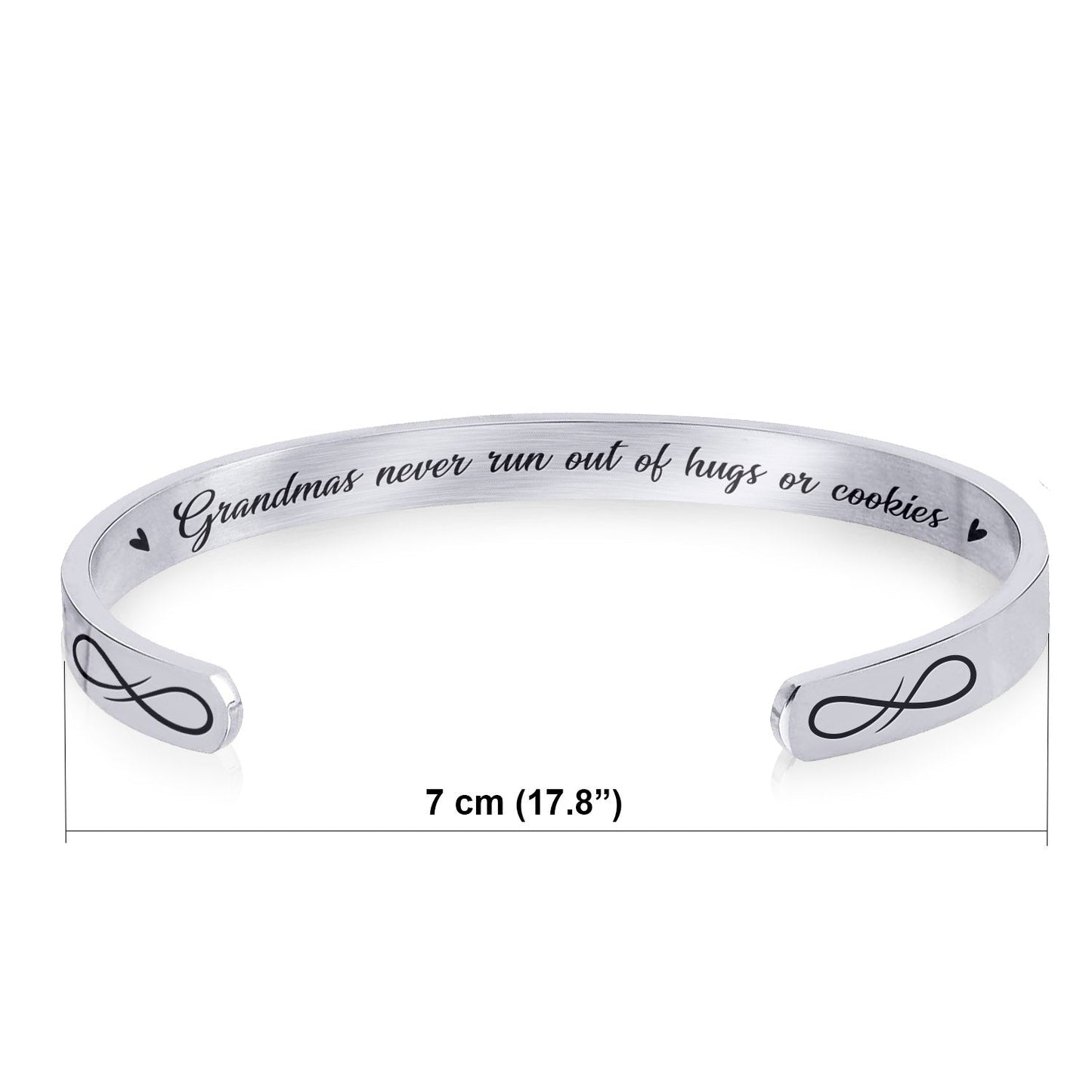 Stainless Steel Bracelet - Cuff Bracelet - Grandmas Never Run Out of Hugs or Cookies