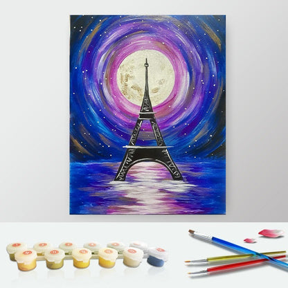 DIY Paint by Numbers Canvas Painting Kit - Purple Moon Night in Paris