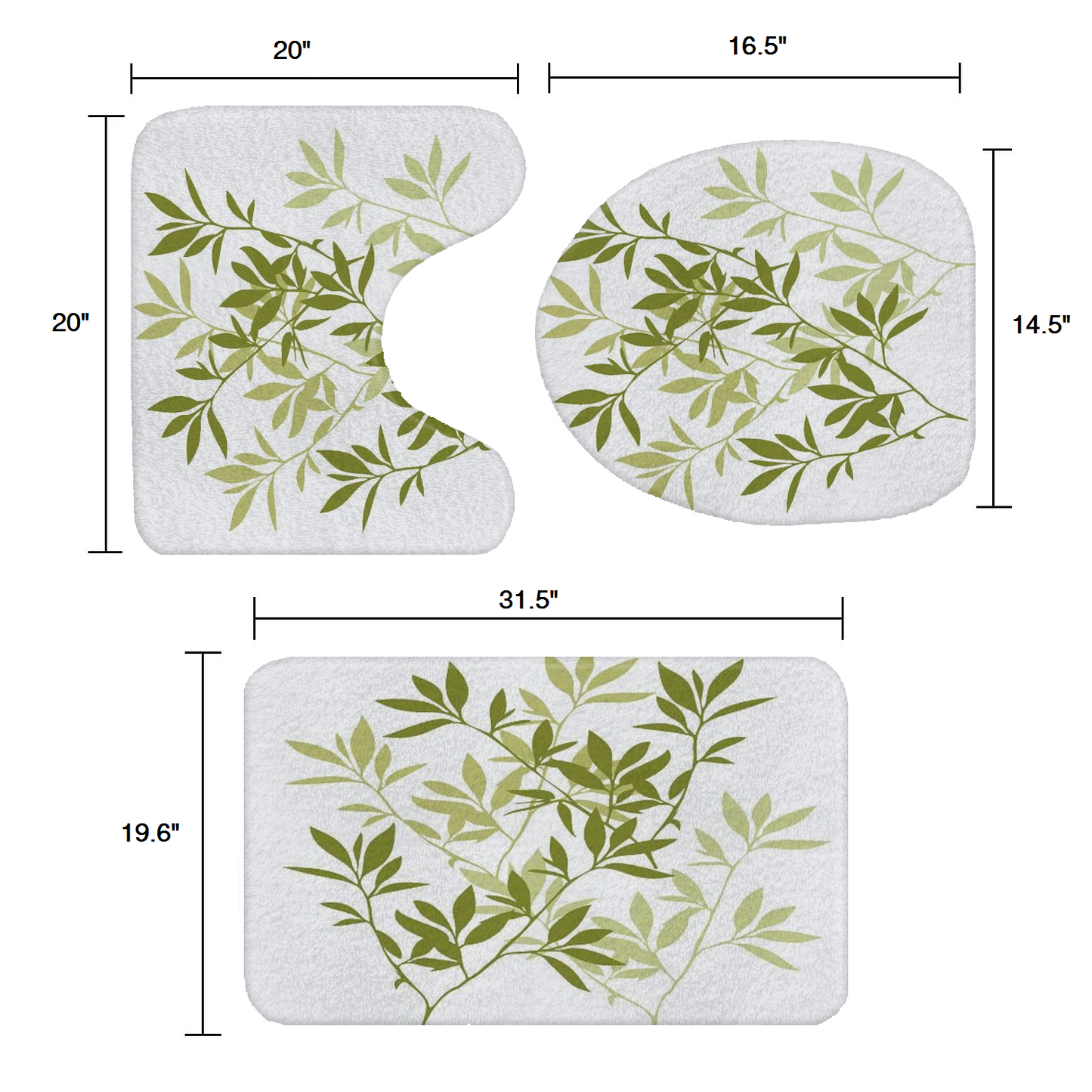 Cleamorous Bathroom Rug Set - 3-Piece Set - Green Leaves