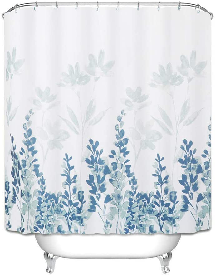 Shower Curtain with Metal Hooks, 72" x 72" - Blue Flowers