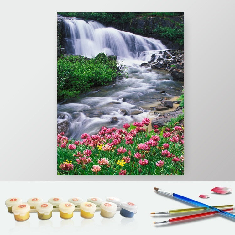 DIY Paint by Numbers Canvas Painting Kit - Calm Waterfall Landscape