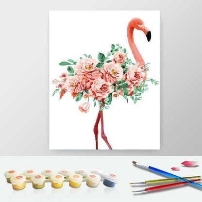 Paint by Numbers Kit - Pink Flamingo and Roses