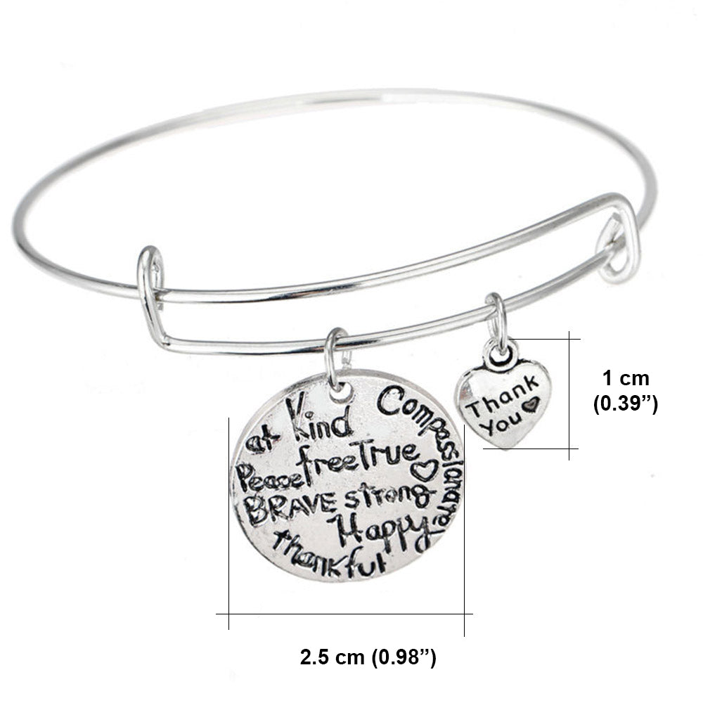 Kind Free Happy Thankful Strong - Pendant Bracelet - Motivational Jewelry Gift