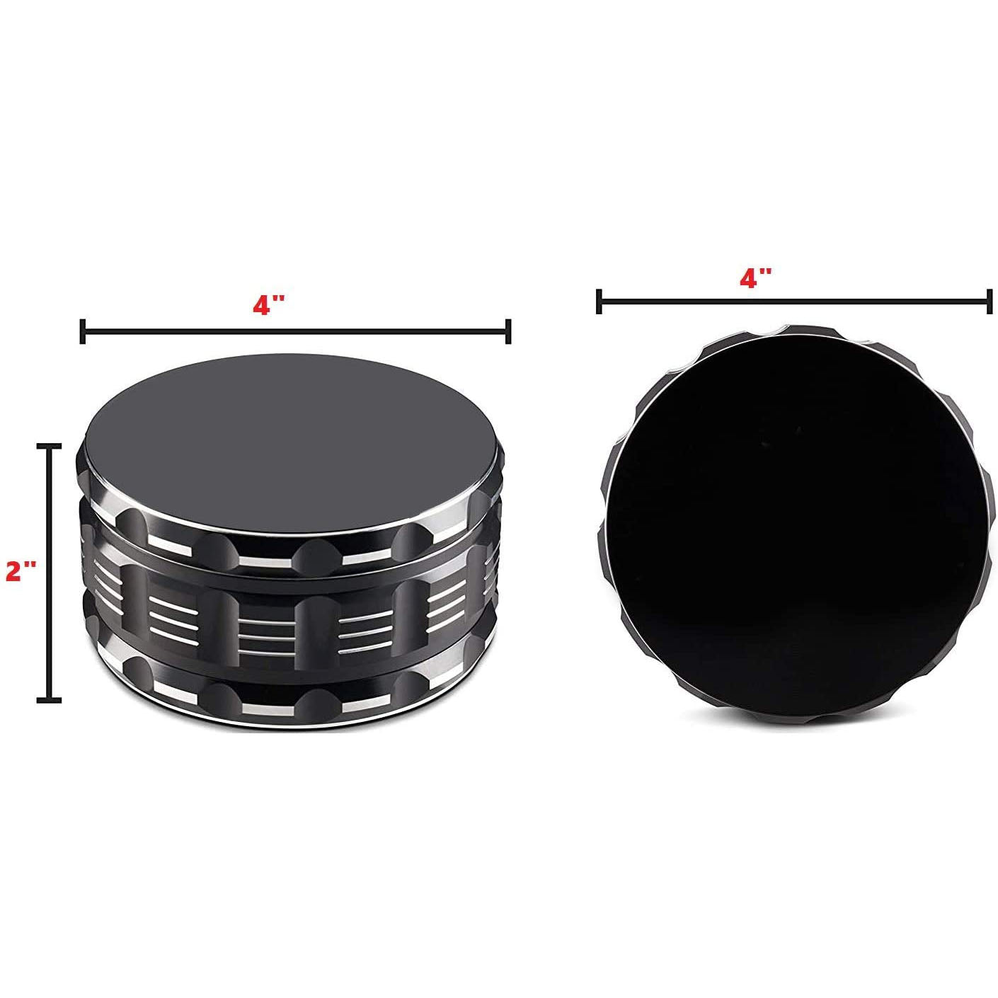 4 Piece 4" Spice Herb Grinder - Color Black