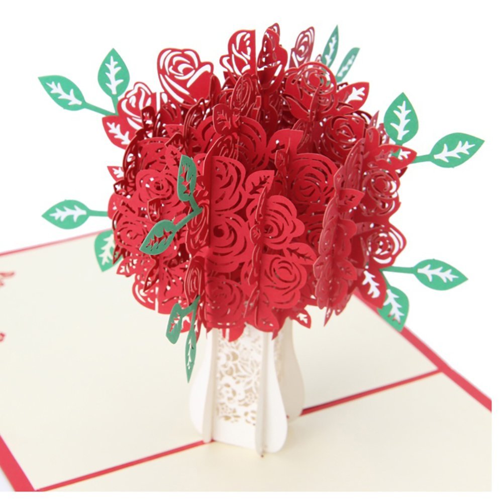 3D RED Bouquet Pop Up Card and Envelope