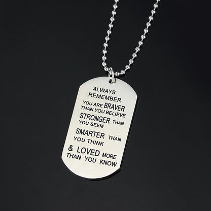 Inspirational Pendant Necklace Remember You are Braver Than You Believe