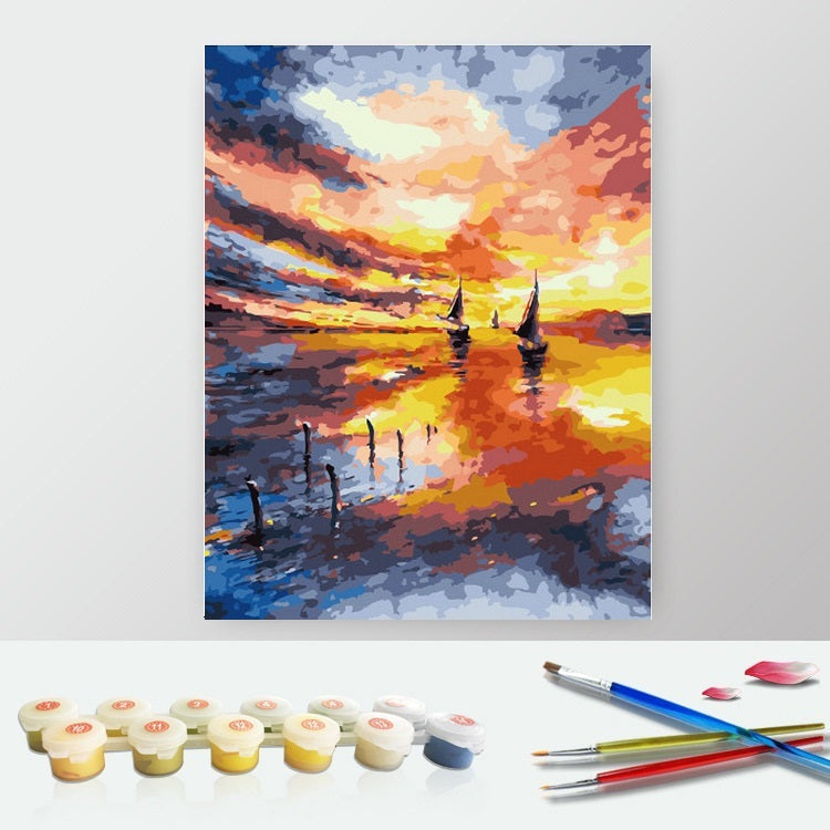 DIY Paint by Numbers Canvas Painting Kit - Perfect Sunset by The Lake