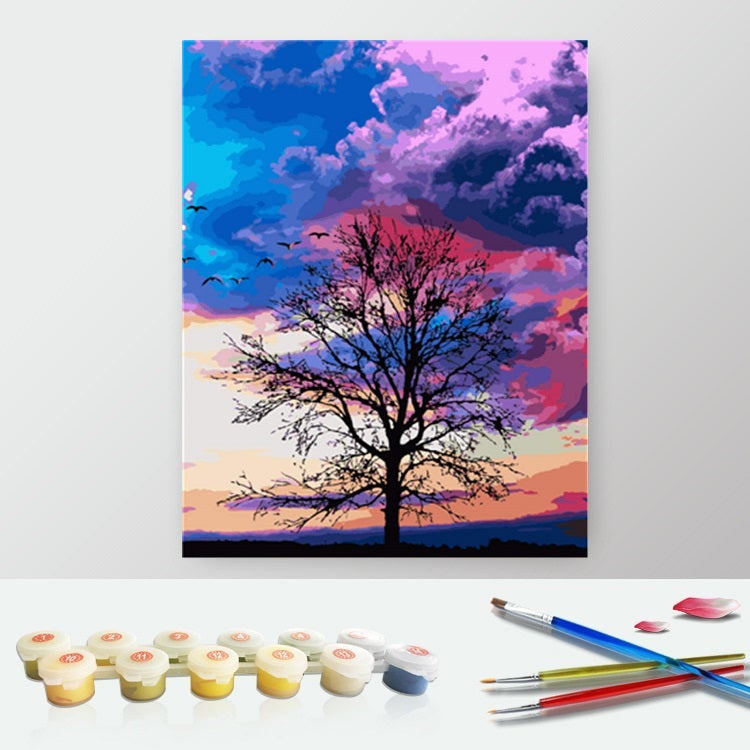 DIY Paint by Numbers Canvas Painting Kit - Lonely Tree Under Pink Sky