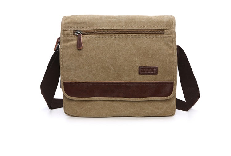 Men's Messenger Bag -  Retro Canvas Shoulder Bag - Light Brown