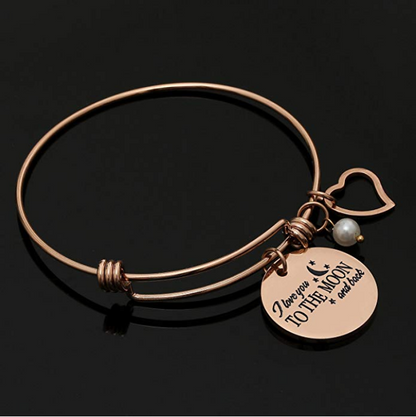 Charm Bangle Bracelet I Love You to The Moon & Back - Rose Gold