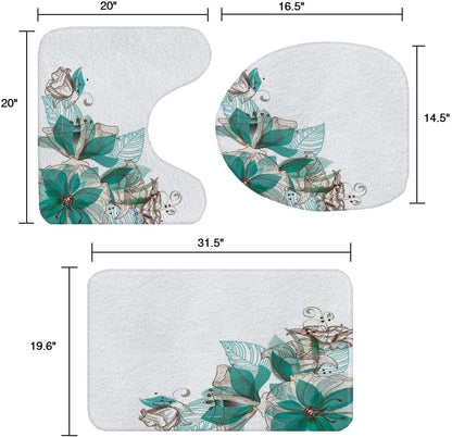 Cleamorous Bathroom Rug Set - 3-Piece Set - Mint Flower