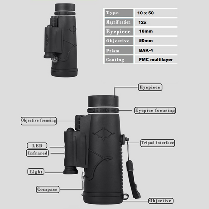 Monocular Telescope with Smartphone Holder and Tripod