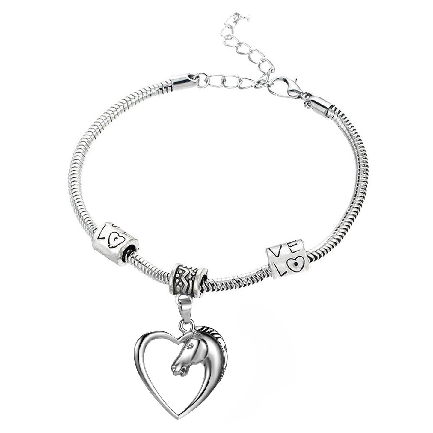 Heart Pendant Bracelet Horse Heart Jewelry - Family and Friends Jewelry Gift - 10’’