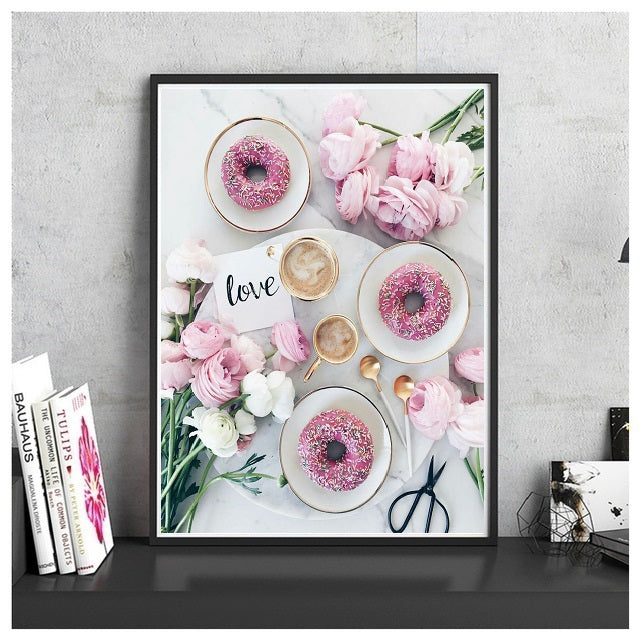 DIY Paint by Numbers Canvas Painting Kit - Pink Breakfast Donuts Roses