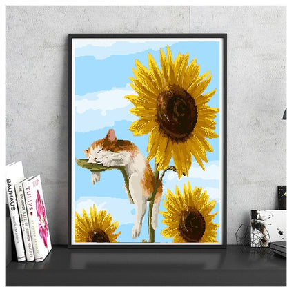 DIY Paint by Numbers Canvas Painting Kit - Cat and Sunflower