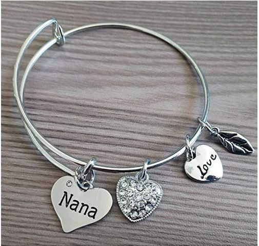 Nana Love Heart Charm Bracelet Adjustable Bangle Gift for Women