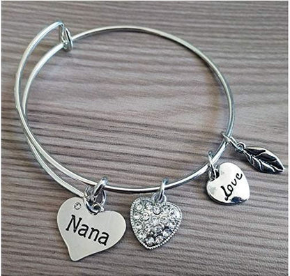 Nana Love Heart Charm Bracelet Adjustable Bangle Gift for Women