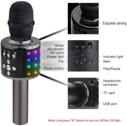 Bluetooth Karaoke Microphone - Wireless 4 in 1 - With LED Lights