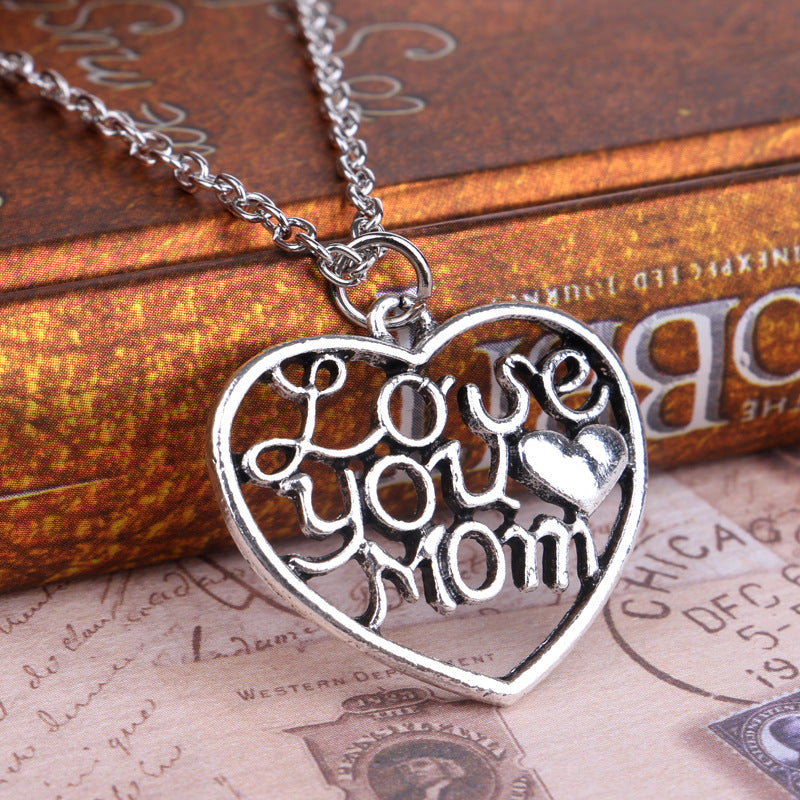 Love You Mom Heart Pendant Necklace