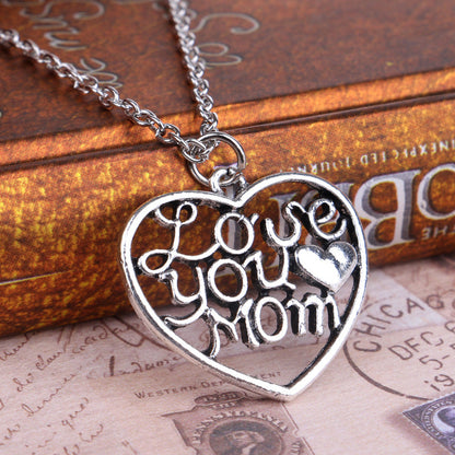 Love You Mom Heart Pendant Necklace