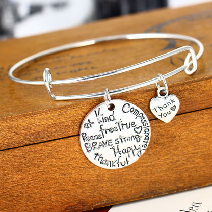 Kind Free Happy Thankful Strong - Pendant Bracelet - Motivational Jewelry Gift