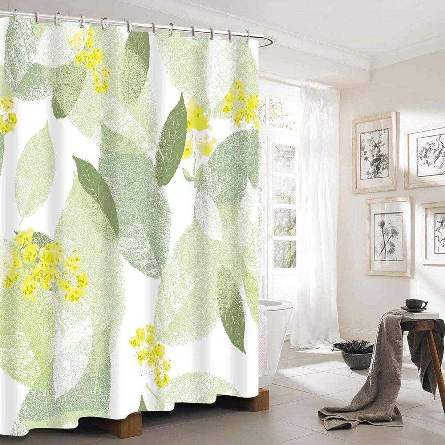 Shower Curtain with Metal Hooks, 72" x 72" - Yellow Leaves