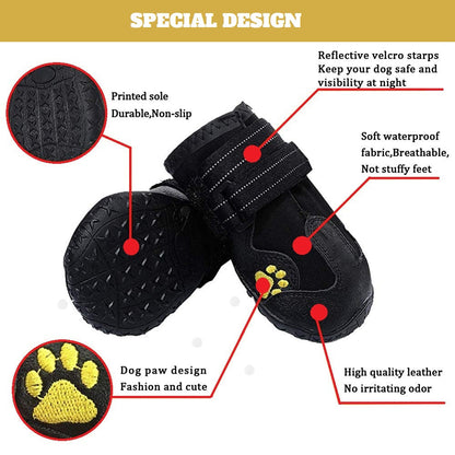 Waterproof Dog Boots with Reflective Velcro Strip - 4PCS