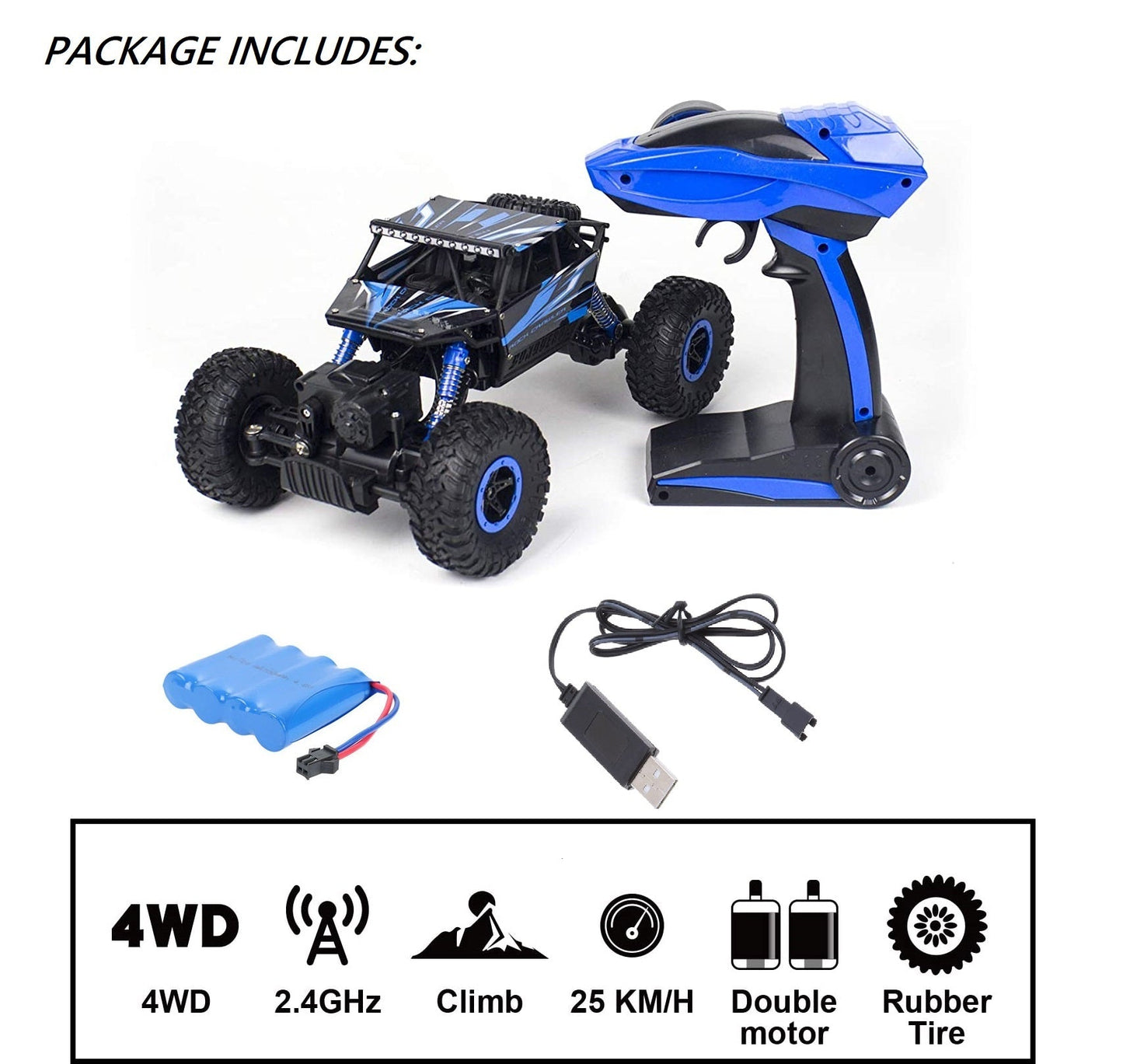 Remote Control Car with Rechargeable Batteries, Blue Kiddro