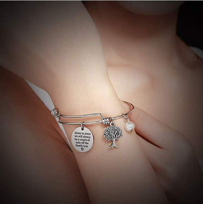 Bangle Bracelet Engraved Sister to sister we will always be a couple of nuts off the family tree Inspirational Jewelry