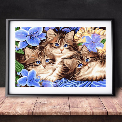 DIY Paint by Numbers Canvas Painting Kit - 3 Cats Flowers