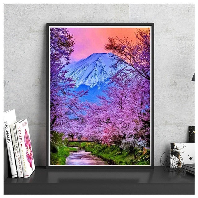 DIY Paint by Numbers Canvas Painting Kit - Blooming Trees in Japan