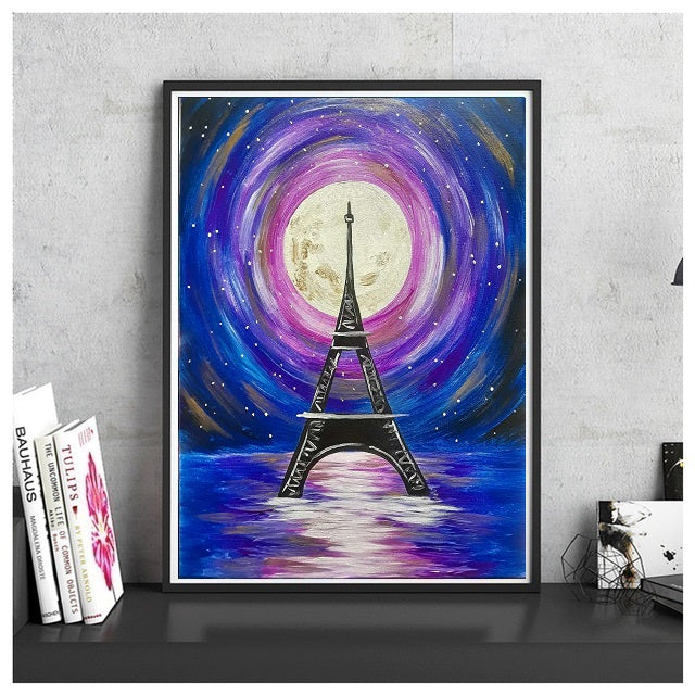 DIY Paint by Numbers Canvas Painting Kit - Purple Moon Night in Paris