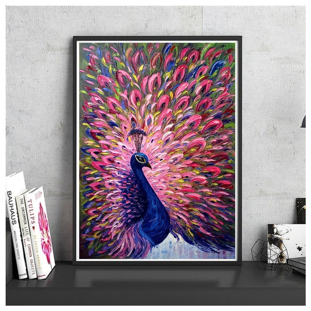 DIY Paint by Numbers Canvas Painting Kit - Pink Peacock