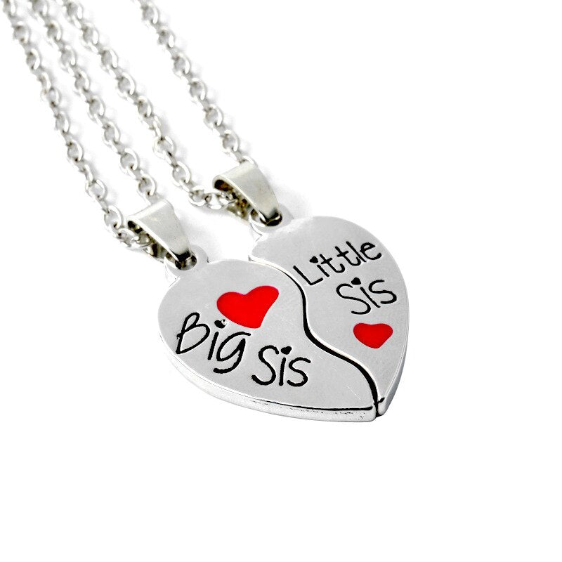 Split Heart Pendant Necklaces - Set of 2 Big Sis Little Sis Necklaces