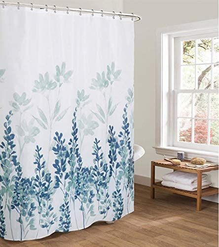 Shower Curtain with Metal Hooks, 72" x 72" - Blue Flowers