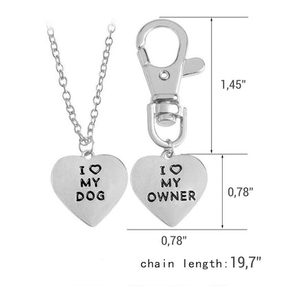 Love My Dog/Owner Necklace & Keychain Set - Necklace for Animal Lovers