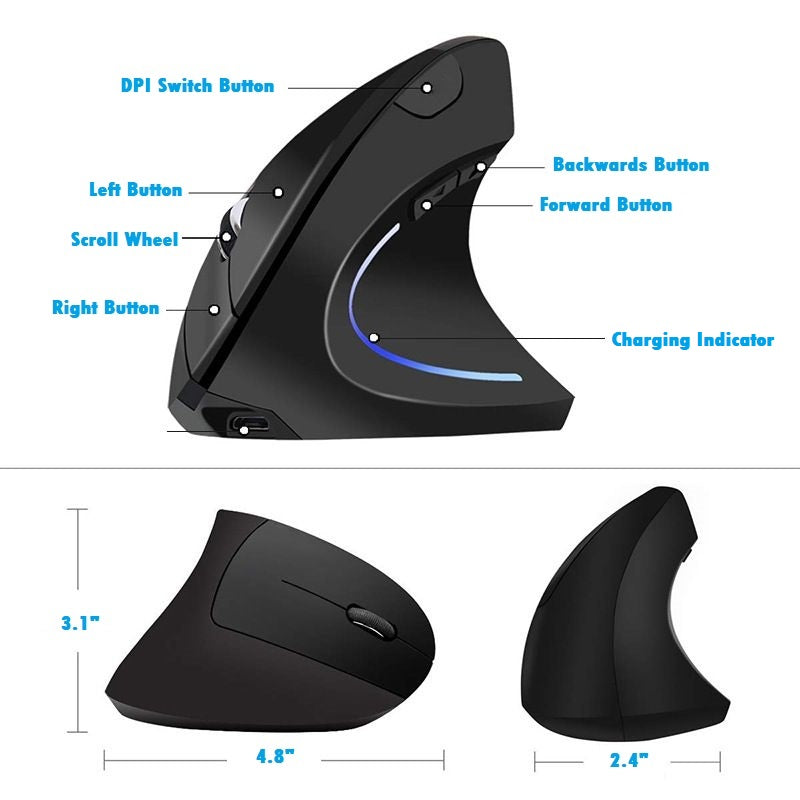 2.4G Wireless Vertical Ergonomic Optical Mouse - Right Hand