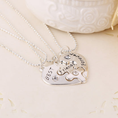 Best Friends Forever Heart Necklaces - Set of 3 Friendship Necklaces